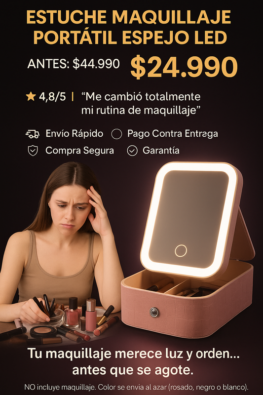 Estuche Maquillaje Portatil Espejo LED